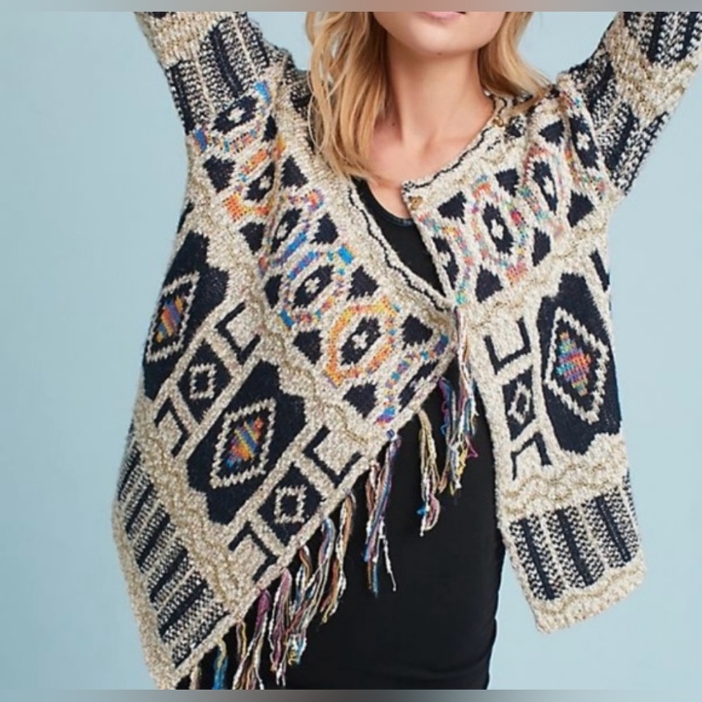 Anthropologie Moth Spectra Fringe Aztec Multicolor
Wrap Cardigan knit small